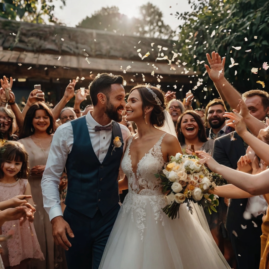 Casal feliz no casamento